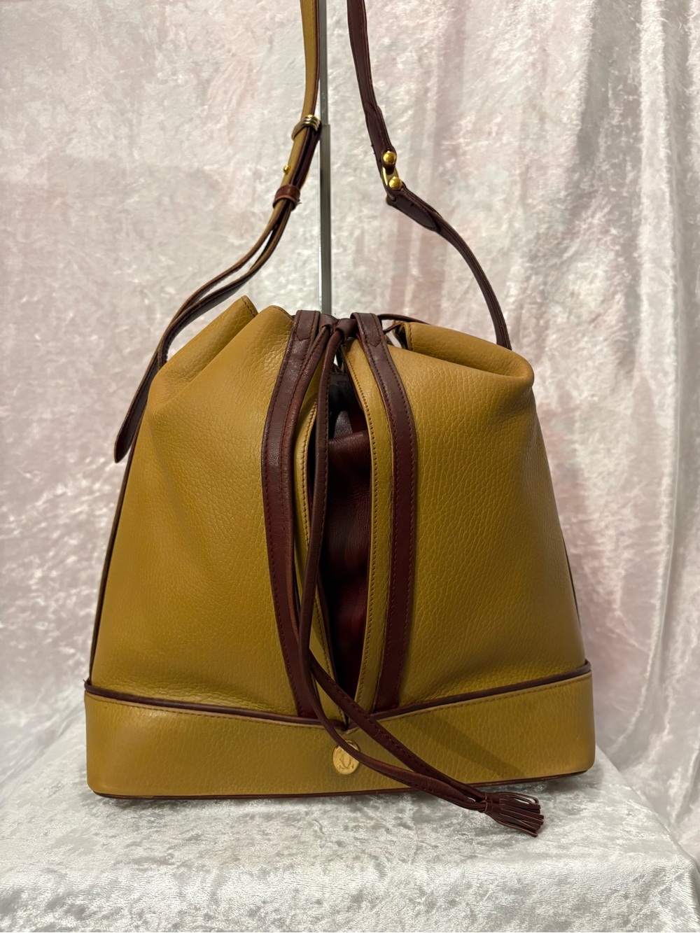 Cartier Must de Cartier Pebbled Leather Bucket Bag Yellow/Bordeaux COA
